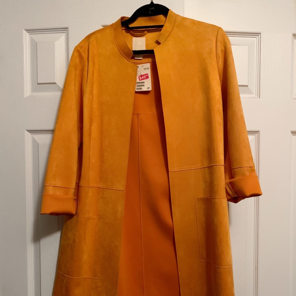 H&M Faux Suede Coat (dark yellow/mustard)